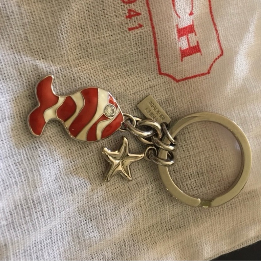 Coach Red Fish Starfish & Silver Hardware Keychain Key Chain Hangtag Bling - Picture 3 of 5